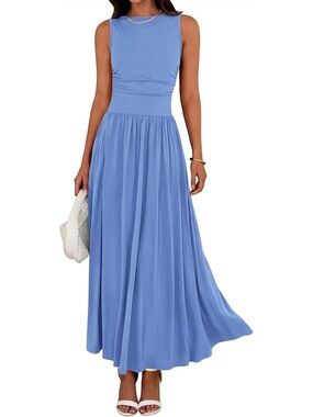 BTFBM Summer Sleeveless Maxi Ruched High Waisted dress Sundress Flowy Beach Pool